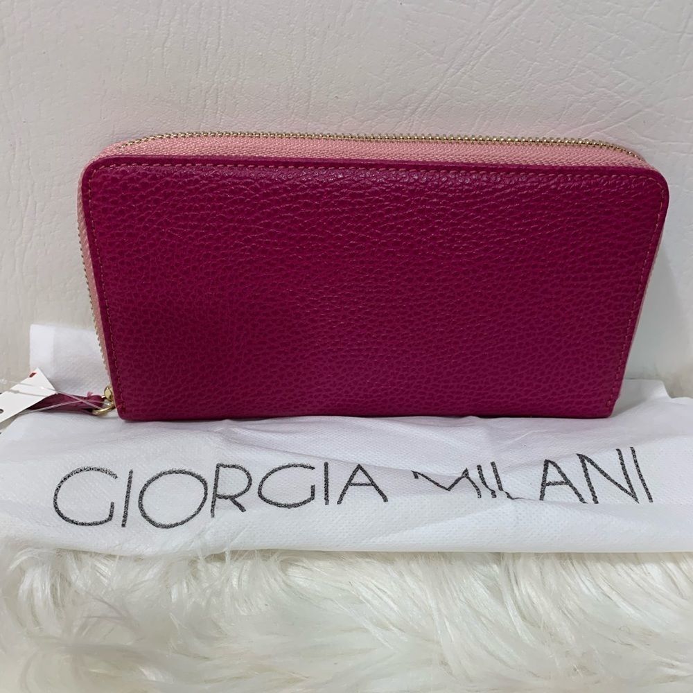 Giorgia Milani Pebbled Leather Zip Around Wallet in Pink